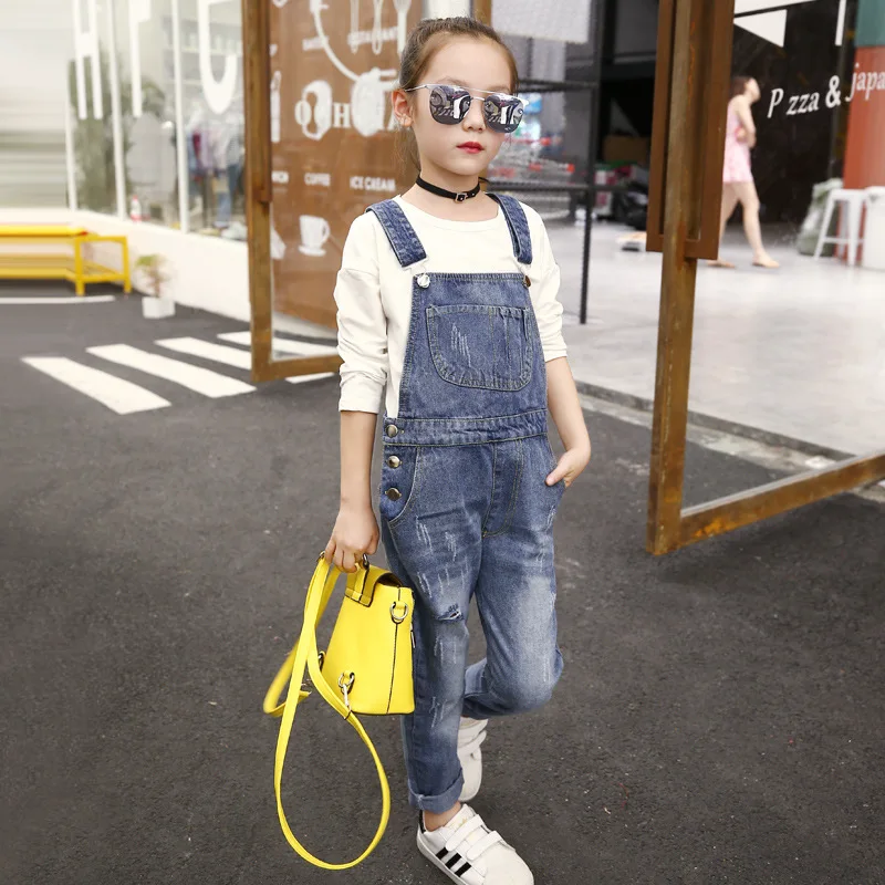 

Ripped Jeans Denim Jumpsuit Teenager Denim Overalls 2018 New Fashion Loose Denim Pant 5 6 7 8 9 10 11 12 13 Year Toddler Clothes