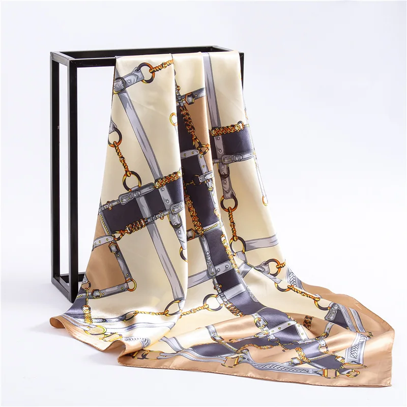 

2019 New Women's Square Silk Scarf Ladies Shawls and Wraps Soft Small Office Scarf Headscarf Bandana Foulard Neckerchief 90*90cm