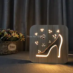 Деревянный светодиодный Обувь на высоком каблуке выдалбливать дизайн ночник теплый USB power настольная лампа как творческий подарок или дома