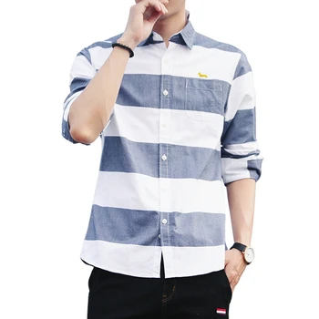

m-4xl Cotton Oxford Slim Fit Casual Shirts long Sleeve striped Shirt embroidery harmont Social Men Dress Shirts chemise homme