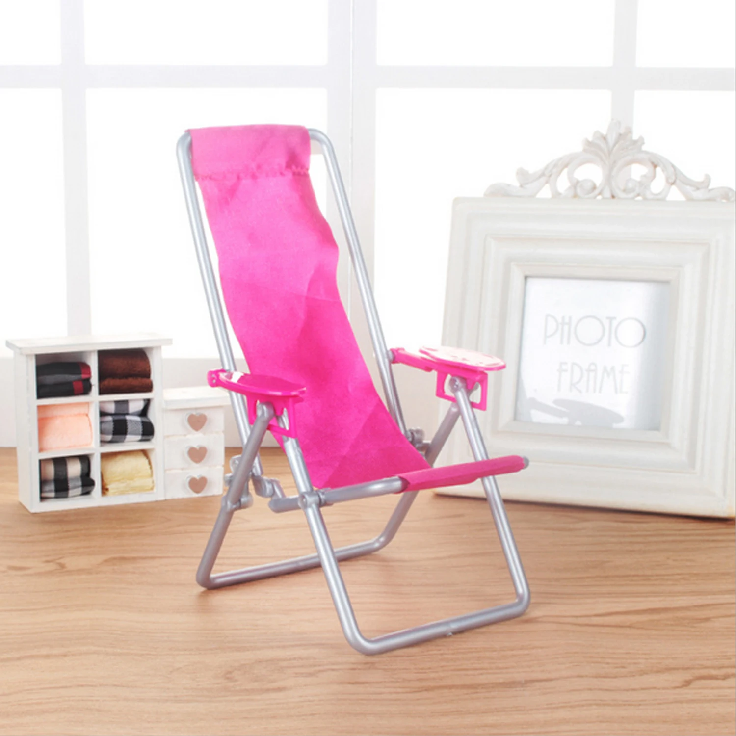 Kids Mini Foldable Lounge Rocking Beach Chair Deckchair Recliner Sunbathing Chair Dollhouse Furniture Accessories for Barbie Toy