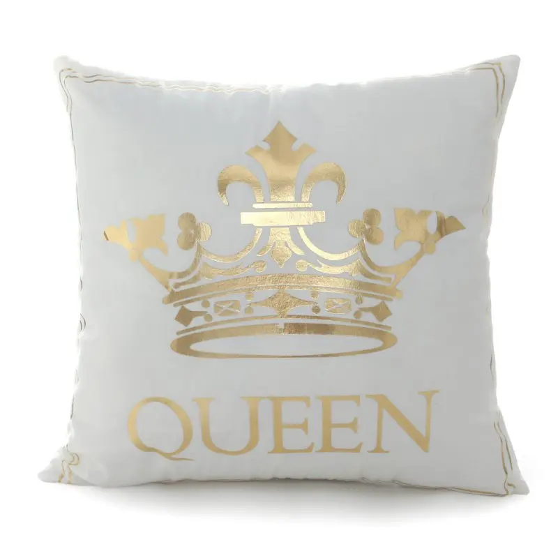 

45*45 Hot New Arrival "Queen King" Printed Bronzing Pillowcase Home Office Sofa Pillow Case Decorative Cushion Covers 10 Colors