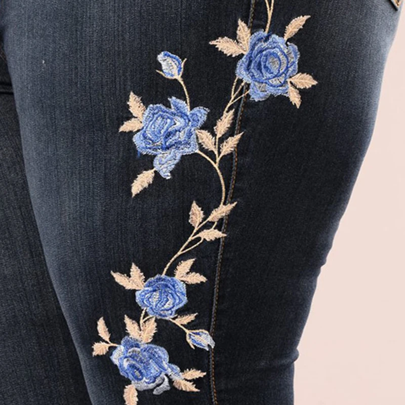 Imitation Denim Jeans High Waist Flower print Jeans Plus Size Street Style Sexy Pencil Pants femme Women Clothes