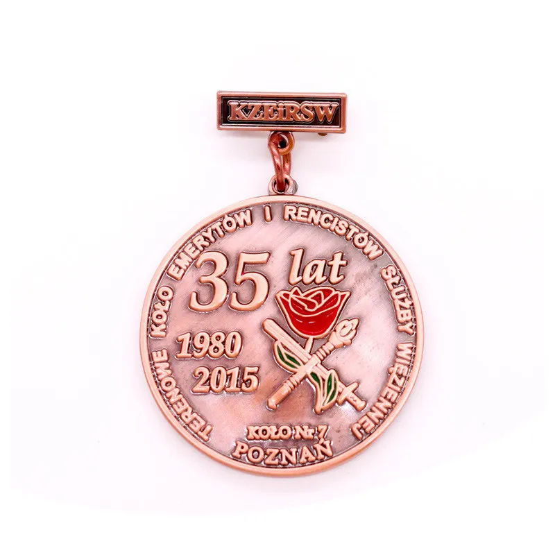 

Factory direct plating red copper medals cheap gold medal custom paint badge