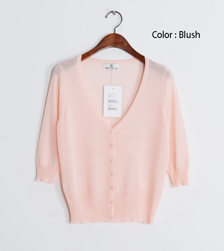 Macaron Цвета Плюс размер женский вискозный короткий рукав с v-образным вырезом короткий дизайн кардиганы Защита от солнца рубашка ультра-тонкий воздух - Цвет: blush