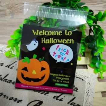 

500pcs Halloween Pumpkin Man Pattern Self-adhesive Plastic Pastry and Cookie Baking Bag Halloween Gift Candy Packaging Bag BZ185