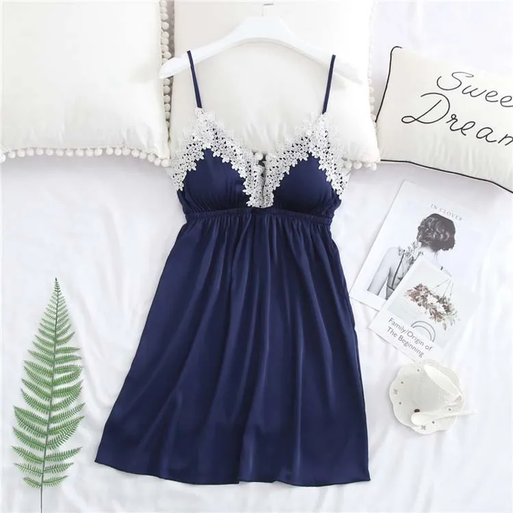 Queenral Women's Sleep Lounge Lingerie Nightgowns Sleepshirts Sleepwear Silk Stain Nightie Nightdress Sexy Homewear Night Gown  188