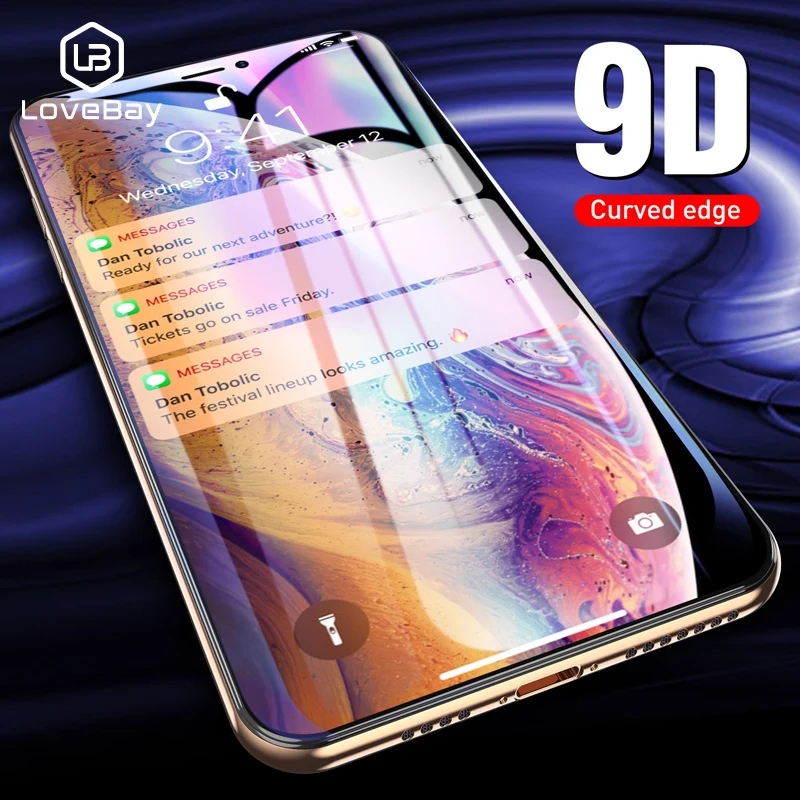 Закаленное стекло 9D Lovebay для iPhone 6 6s 7 8 Plus X XR XS Max защита экрана полное покрытие