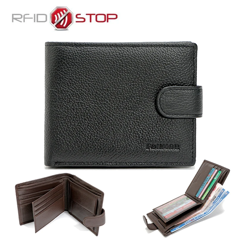 

FONMOR Brand RFID Wallet Genuine Leather Men Wallets with Coin Pocket RFID Protection Man Purses Travel money clip