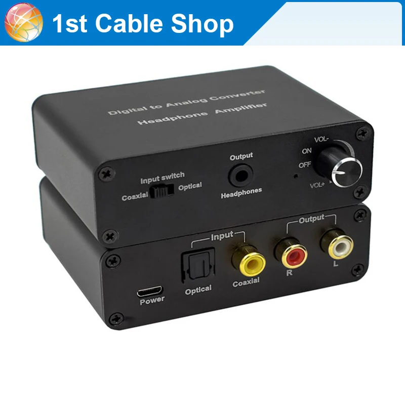 

Digital to analog audio converter with volume control&headphone coaixal spdif/toslink digital to analog RCA audio converter