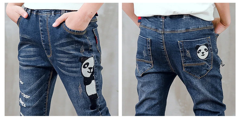 Джинсы для больших мальчиков с эластичной резинкой на талии джинсовые штаны детей Костюмы Демисезонный подростков детские штаны