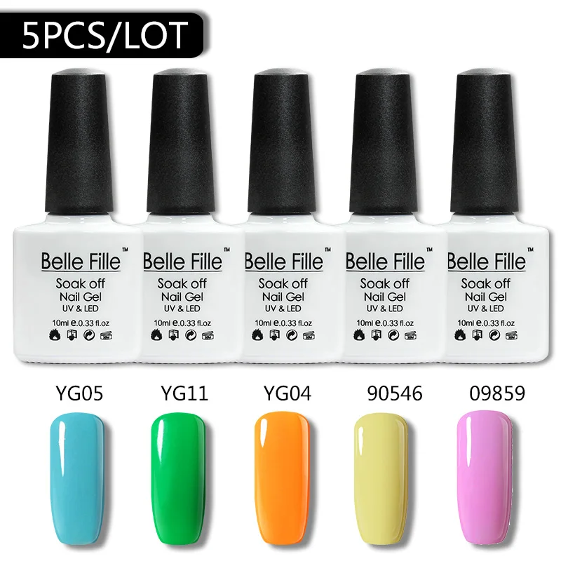 

BELLE FILLE Candy Color 5PCS/Lot 10ml UV Nail Gel Polish Manicure Soak Off GelPolish Vernis Semi Permanant Nail Uv Gel Varnish