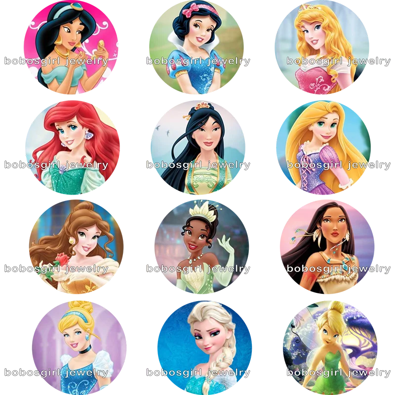 

cartoon girls glass Snap button photo glass cabochon Dsney GS9216