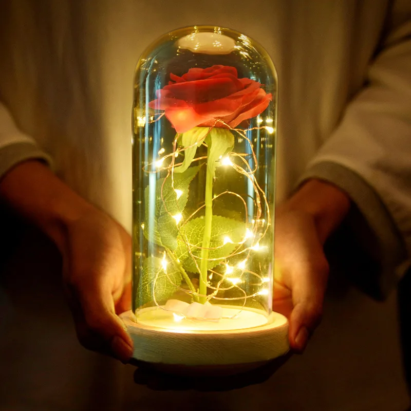 

LED Glasses Cover Preserved Fresh Flower Wedding Decoration Birthday Christmas Valentine Gift Home Hotel Decoration Wholesale