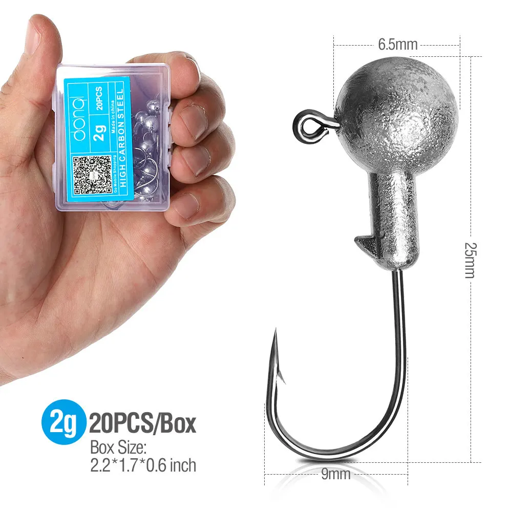 2g DONQL 20 шт./кор. приманка со свинцовым рыболовный крючок кривошипно Jig Head крючок для карпа, приманки для рыбалки, мягкие, червь 1-20 г рыболовные снасти аксессуары - Цвет: 2g