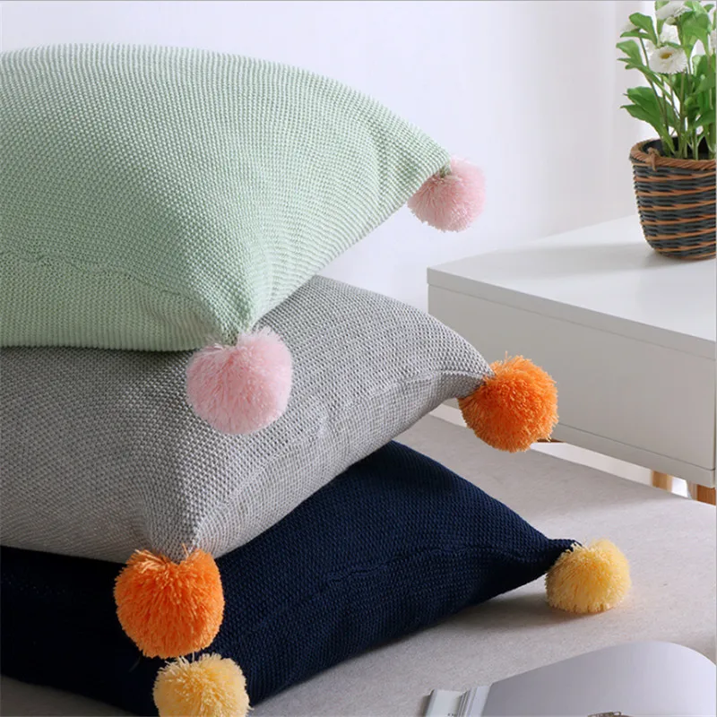 

Hap-deer cotton knitted pillow colorful cushion cover square Handmade Wool Pillows Chair Cushions Birthday Christmas Gift
