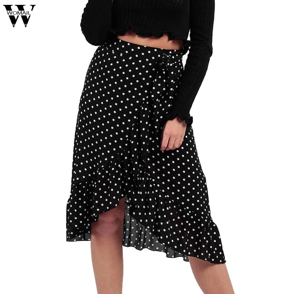 

Womail Skirt Fashion Womens Ladies High Fashion Tie Bow Ruffle Hem Wave Point Frill Wrap Midi Skirt 2019 May09