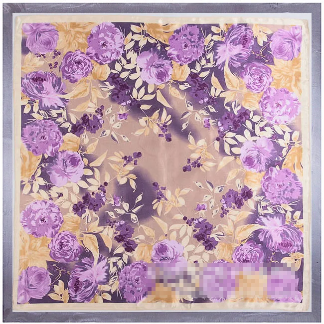 Женский шёлковый шарф платок с листьями и цветами 90x90 см|square silk scarves|brand scarfsilk brand