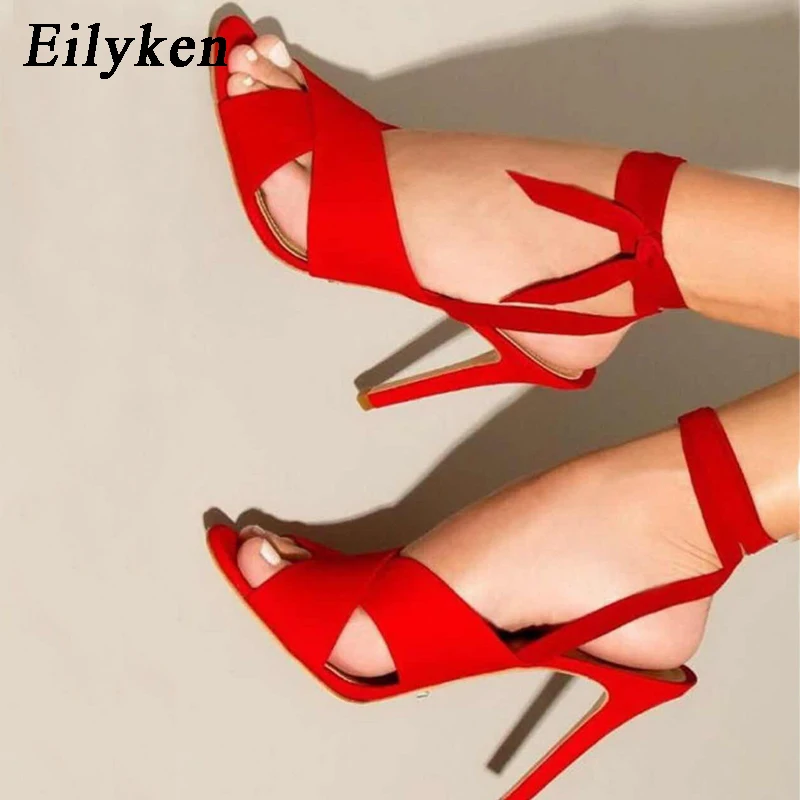 

Eilyken 2019 New High Heel Sandals Open Toe Ankle Lace-up Stiletto Ladies Party Women Sandal Wedding shoes