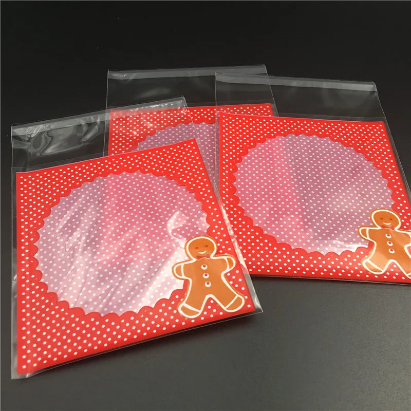 

100pcs Christmas Gingerbread Man Cookie Bags Self-adhesive Plastic Biscuit Candy Gift Bag Cookie Packaging Bags 10*10cm