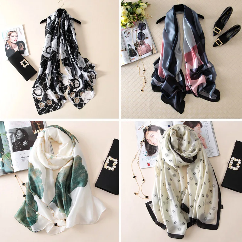 

Luxury Scarf For Women Plaid Summer Fashion Silk Scarf Women Long Scarves Shawls Printing Scarfs for Ladies Hijab 2019
