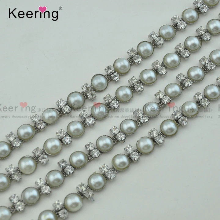 

Fancy Design Popular Antique Silver Pearl Rhinestone Trim WCK-501