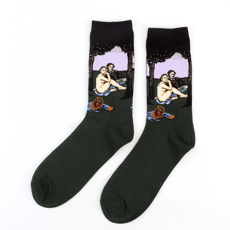 Лидер продаж хлопковые носки Для женщин Для мужчин осень-зима личность Искусство Ван Гог роспись всемирно известная картина носки забавные Звездное носки для сна для мальчиков - Цвет: O