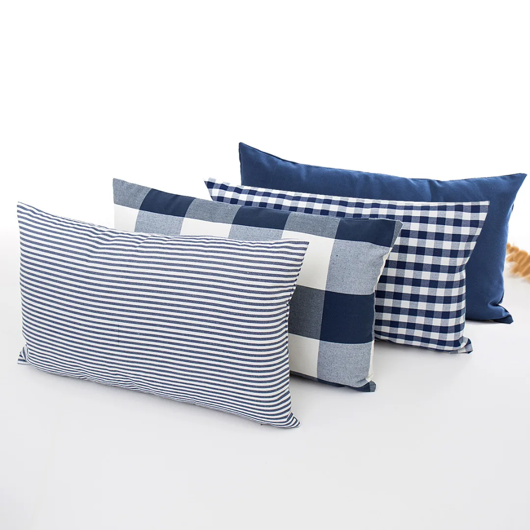 Простая полосатая клетчатая наволочка, чехол для подушки, синяя белая серия, прямоугольная наволочка для подушки для дома, подушка для украшения дивана, чехол