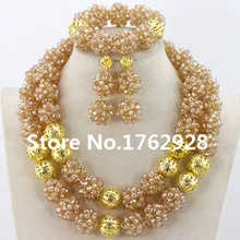 Удивительный Шампанское Кристалл бальный костюм ожерелья нигерийские Свадебные африканские бусы комплект ювелирных изделий