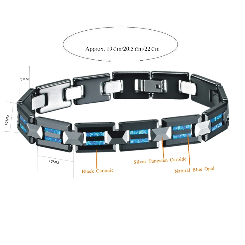 luxury Blue Natural Opal black ceramic silver color tungsten carbide fashion jewelry homme femme Men bracelets for women  (3)
