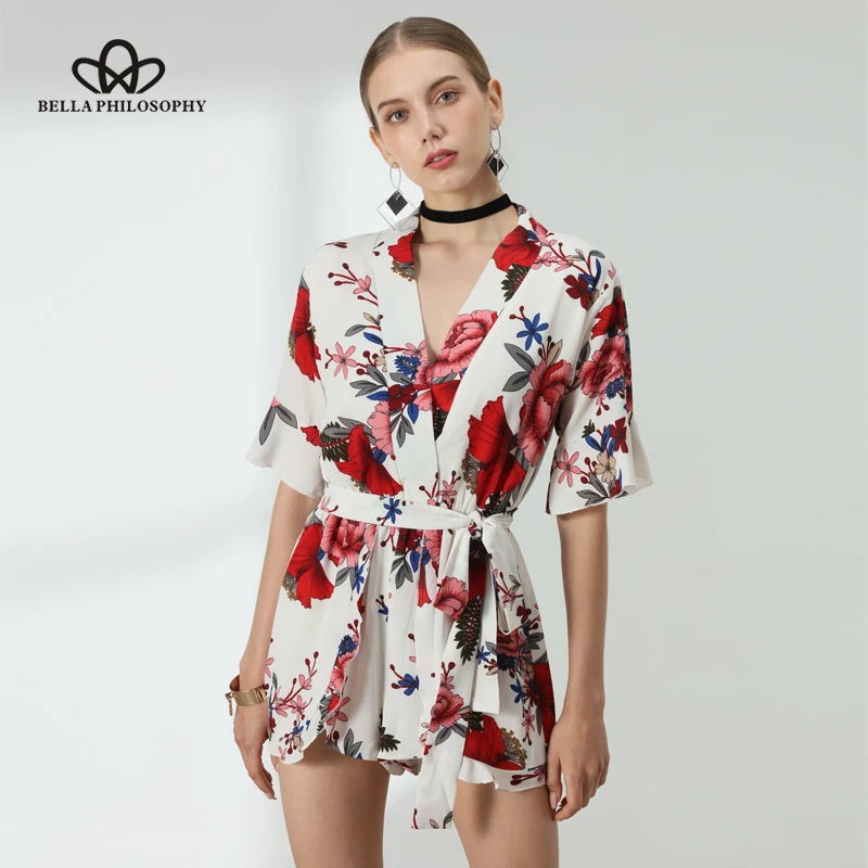 2019 NEW summer floral print short sleeve ruffles women playsuit jumpsuit rompers beach style short overalls Wonder Store