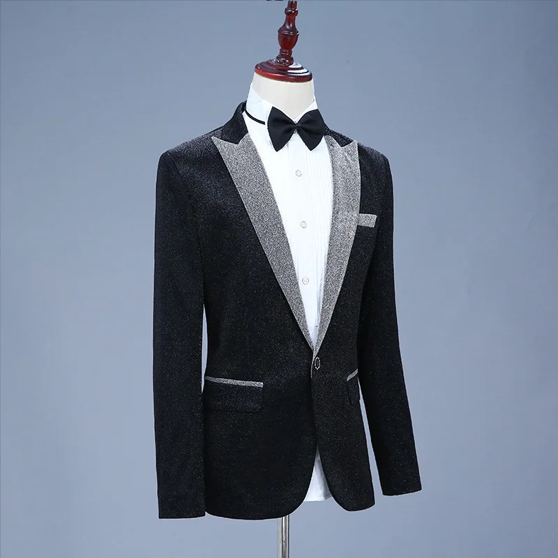 Новая одежда повседневное Пальто Блейзер для мужчин блестящее приталенное платье черный серый блейзеры костюмы уличная одежда Сценические костюмы для певцов для мужчин s
