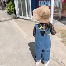 1744 г. осень г., новые джинсы в Корейском стиле для маленьких мальчиков и девочек джинсы на лямках повседневные штаны трендовые детские штаны