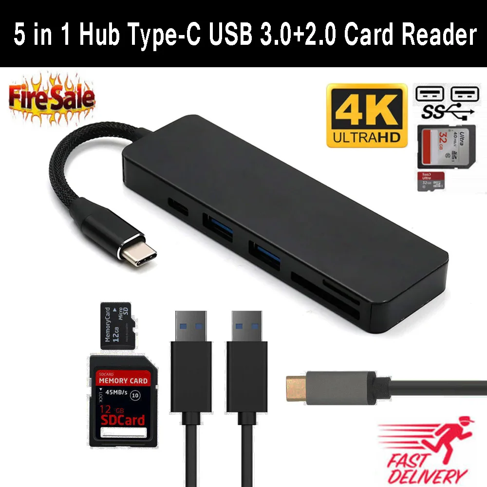 5 в 1 type-C USB C до 4 K HDMI адаптер двойной USB 3,0 концентратор с TF SD кард-ридер