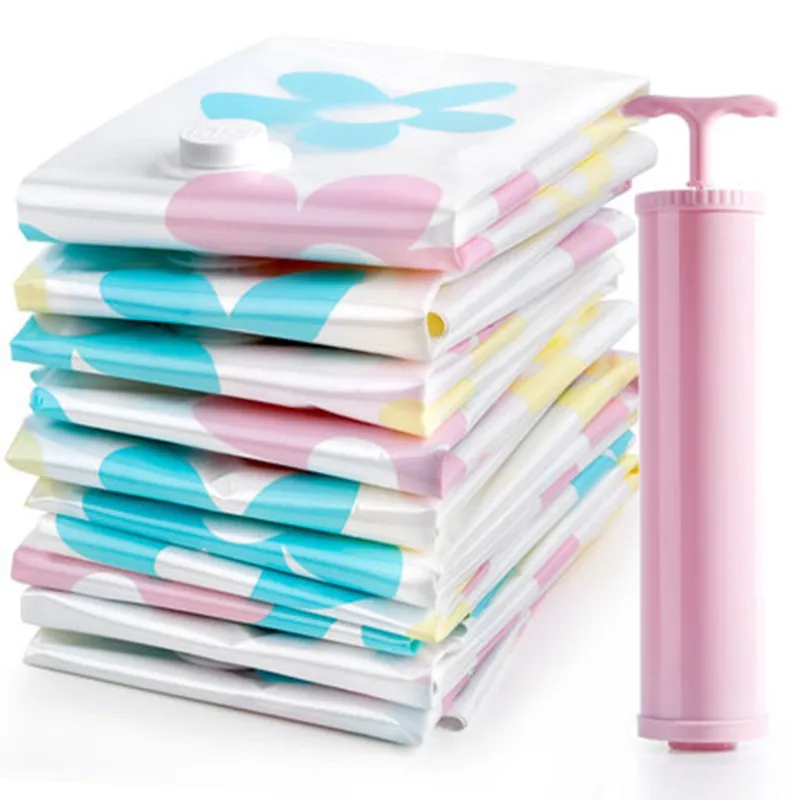 

Vacuum Bag For Clothes With Valve Transparent Border Foldable Compressed Organizer Home Quilt Storage Bag wardrobe organizer
