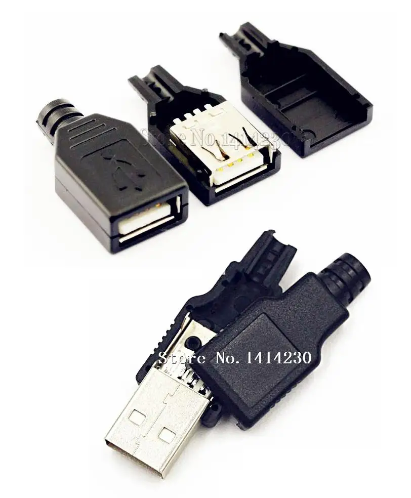 10PCS A Set USB2.0 Type-A 4-pin Male Plug Socket Connector Adapter Plastic Cover 