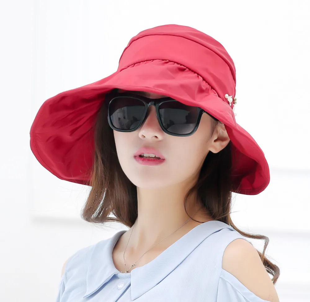 2018 high quality women summer Sun Hats pearl packable sun visor hat