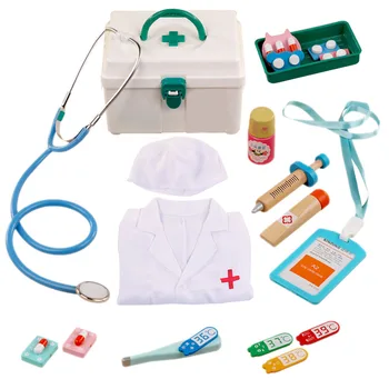 

14Pcs Children Pretend Play Medical Kit Role Play Doctor Playset with Doctor's Overall - Green