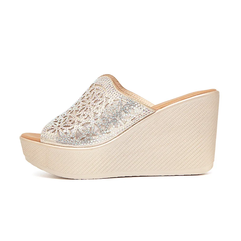 E TOY WORD Summer Slippers Rhinestone Platform High Heels sandals wedge women slippers fashion bohemian style women sandals