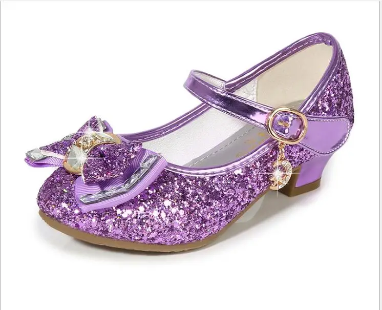 Classic Bow Girl PU Leather Shoes For Girls Party Dance Children Kids Shoes 3-14 Years Princess High Heels Child Wedding