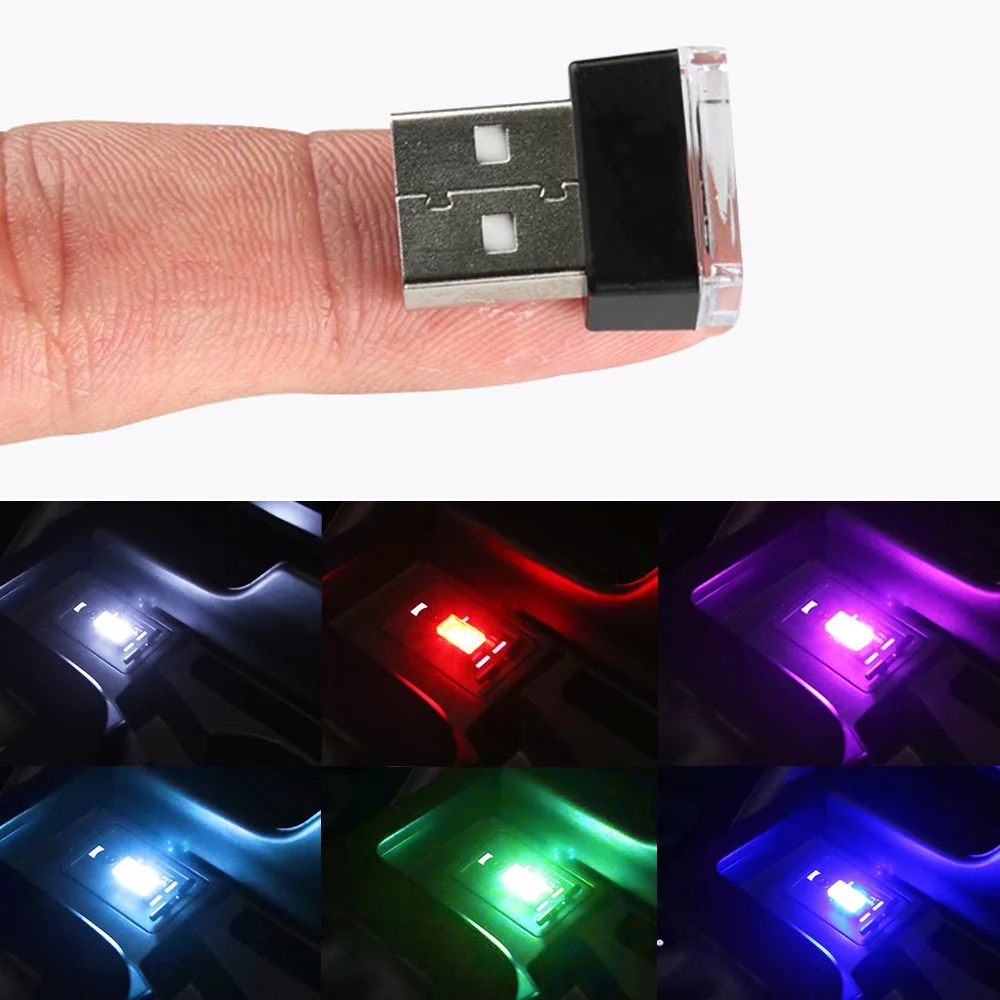 

10pcs White/Ice Blue/Blue/Green/Red/Pink 5V DC USB Plug-In Miniature LED Car Interior Ambient Dash Lighting Lamps