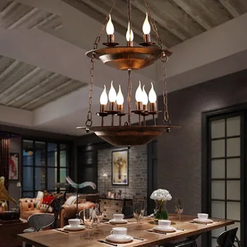 

Loft Style Pendant Light Creative 2 layer Vintage Lamp Metal Iron Industrial Style Pendant Lighting Bar Cafe Candle Hanging Lamp
