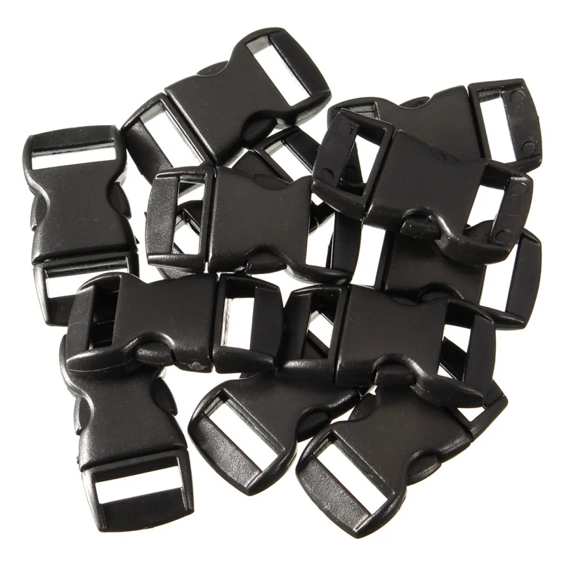 

12pcs Curved Side Release Plastic Black Buckle Buckles Clasps Replace for Paracord Bracelet Backpacks Bags Decor 28x14.5mm