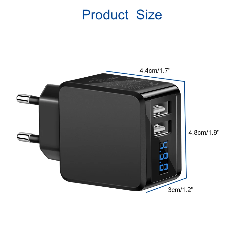 Универсальное настенное Зарядное устройство цифровой Дисплей 5V 2.1A с 2 портами(стандарт телефон Зарядное устройство адаптер для iPhone huawei samsung xiaomi путешествия быстрой зарядки