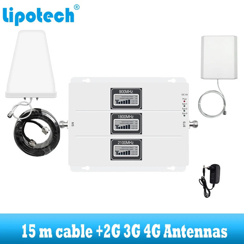 GSM 900 1800 2100 WCDMA DCS Ретранслятор сотового сигнала 2G 3g 4G трехдиапазонный усилитель сотового телефона интернет-Усилитель антенный набор