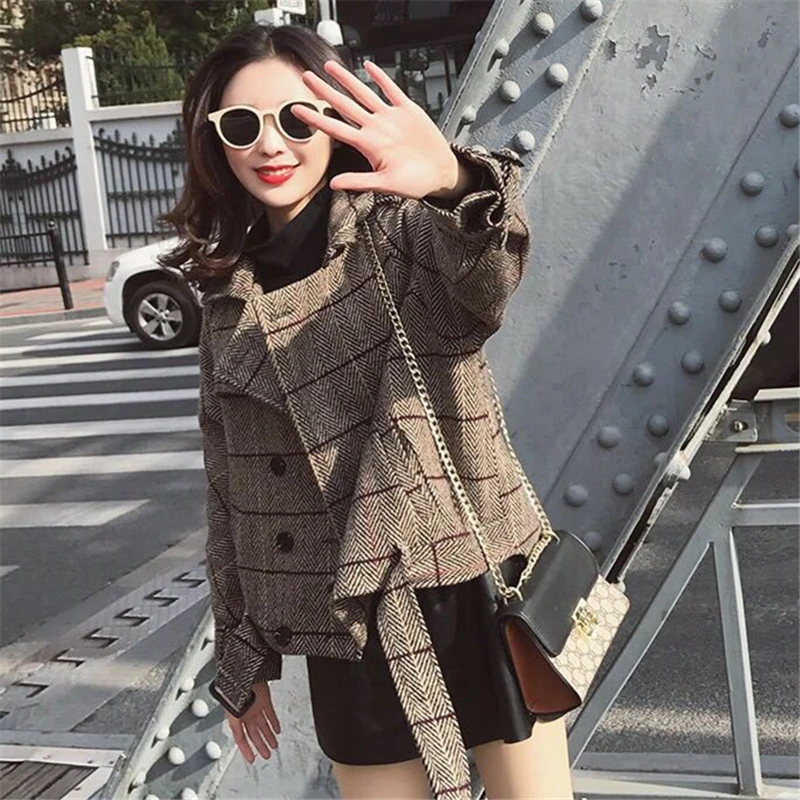 Lâche Nouvelle Green 2018 Carreaux Ljj0203 Manteau Taille Hiver À Rétro Robe Laine Chaud Plus Mode Femmes La Courte red Femme khaki De fb6vYg7yI