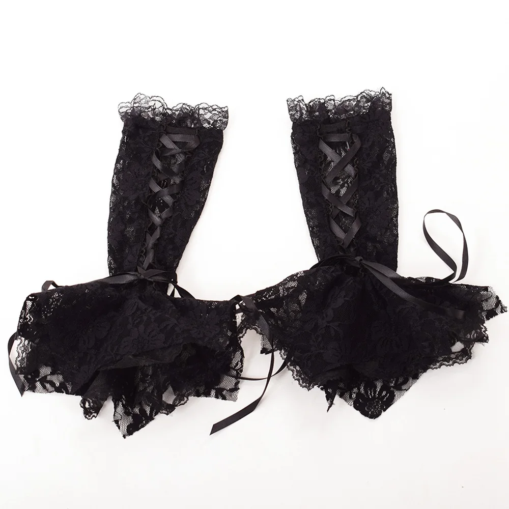 Викторианские женские Лолита с рюшами рукава перчатки черные кружева ручная одежда наручные манжеты