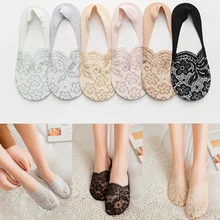 1 пара, летние носки, модные женские невидимые противоскользящие носки, хлопковое кружево, цветок, короткие Чулочные изделия, носки-башмачки