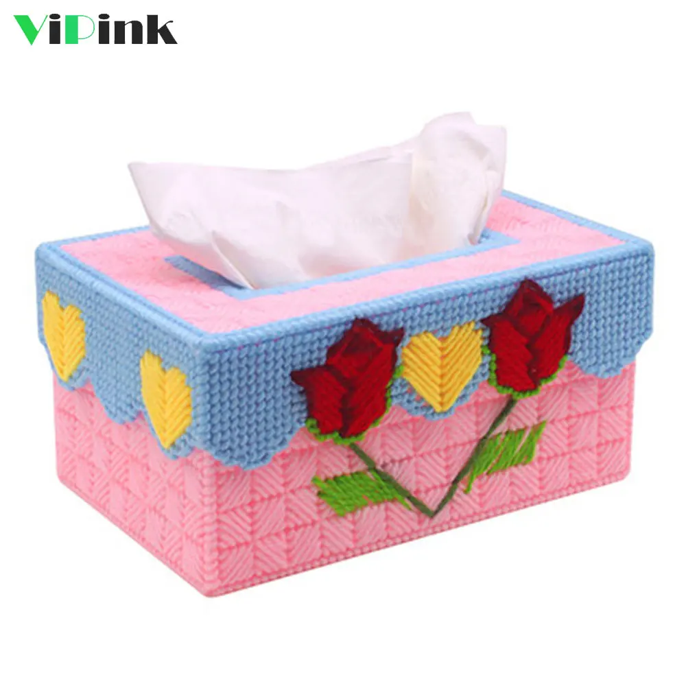 Handmade 3D Rose DIY Tissue Box Holder Case Cross Stitch Kits