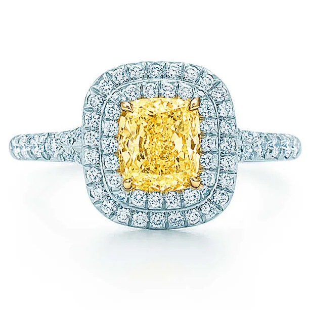

2Ct Yellow Cushion Cut Synthetic Diamonds Engagement Ring for Her Solid 925 Sterling Silver Ring White Gold Color Jewelry